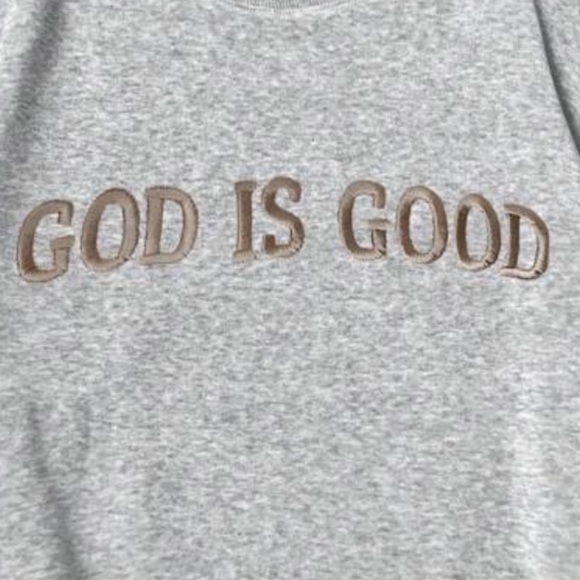 Gray Crewneck Sweater with Embroidered God Is Good - Picture 4 of 8